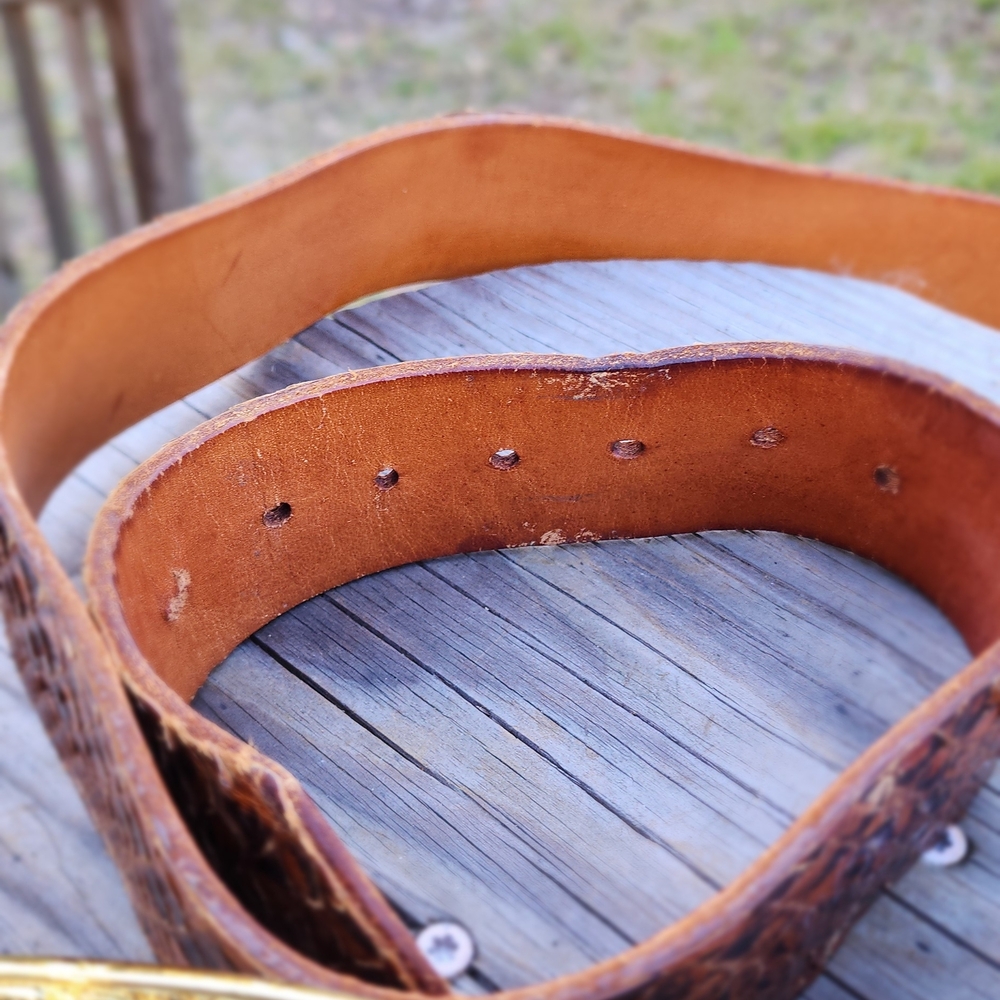 Python Leather Western Belt with K of C With Brass Buckle - Picture 6 of 10